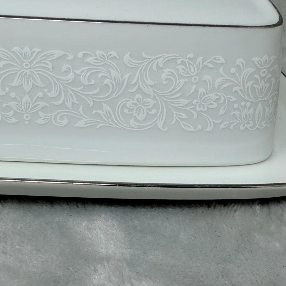 Crown Victoria‎ Empress Fine China Butter Dish with Lid White Floral Silver Trim